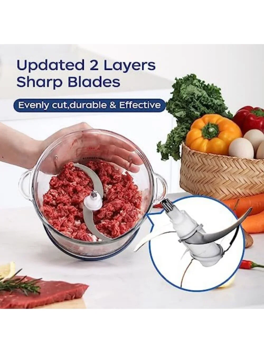 Versatile 7-Cup Electric Food Processor & Chopper with Glass Bowl - Blue Kitchen